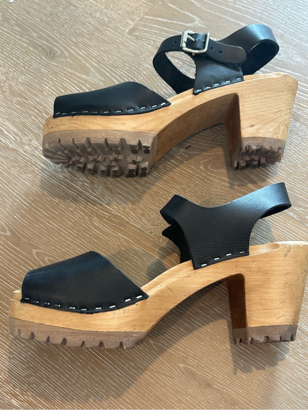 MIA Swedish Anatomic Greta Black Leather Open-Toe Slingback Clogs - Picture 3 of 5